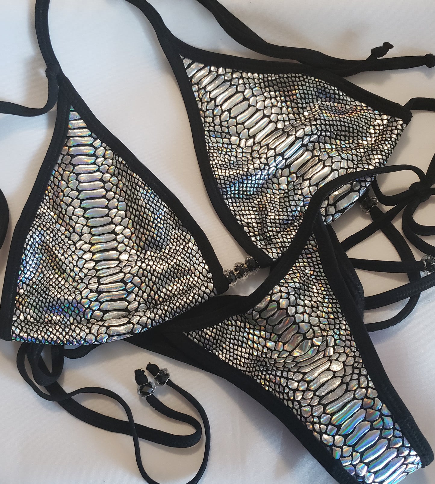 CAROLINE - Silver Snake Skin Scrunch Tie Bikini