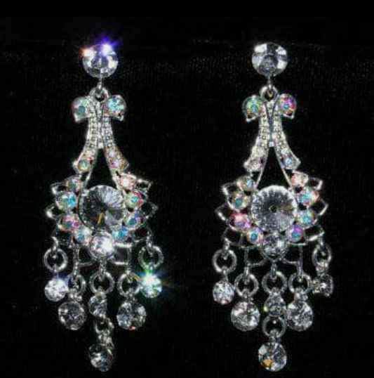 Dainty Bow Crystal and AB Rhinestone Chandelier Earrings