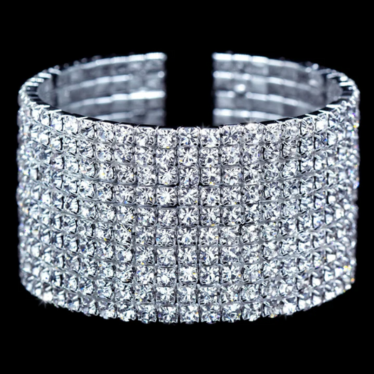 10-Row Rhinestone Coil Cuff Bracelet