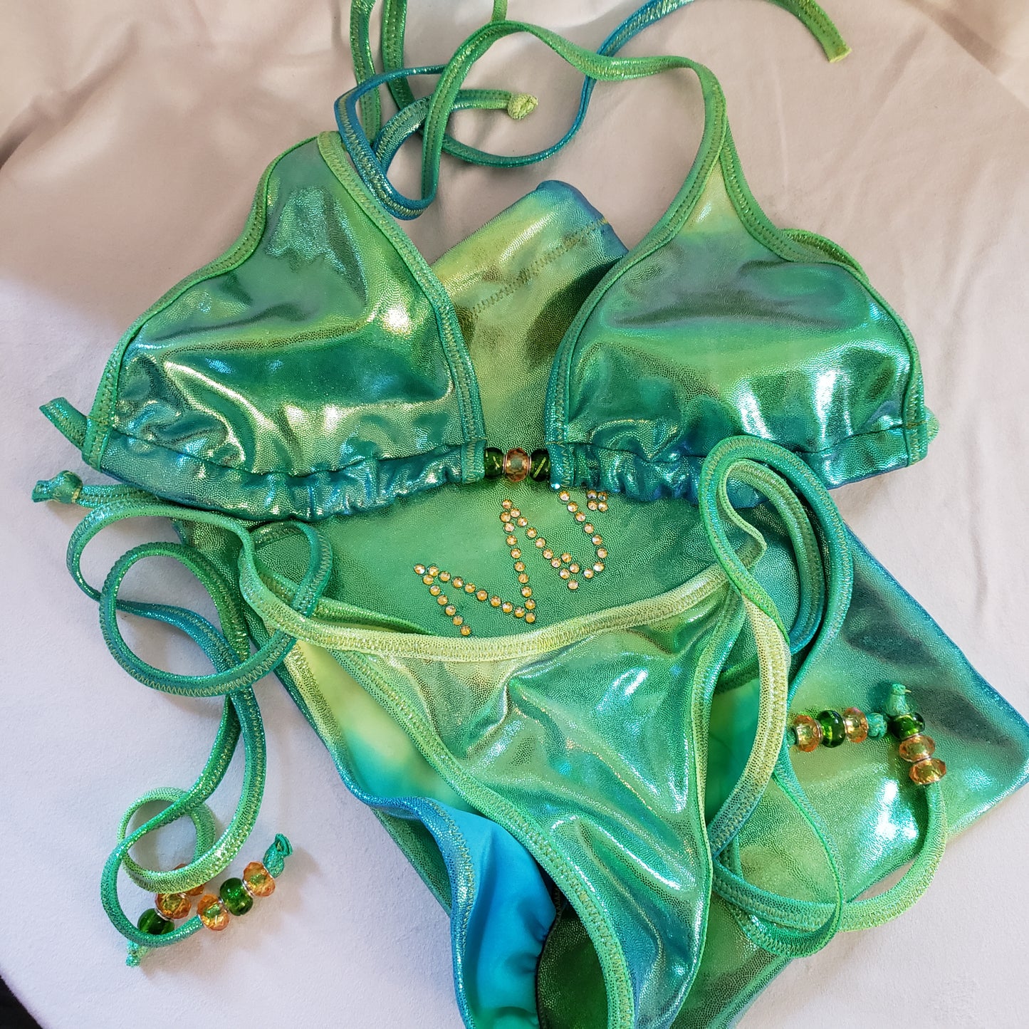 Made-To-Order Custom Beaded Tie Scrunch Bikini