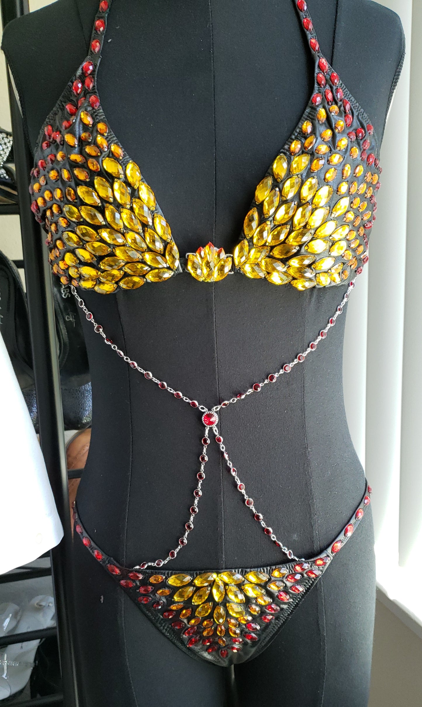 Phoenix Genuine Austrian Crystal Bikini with Headpiece and wing cape.